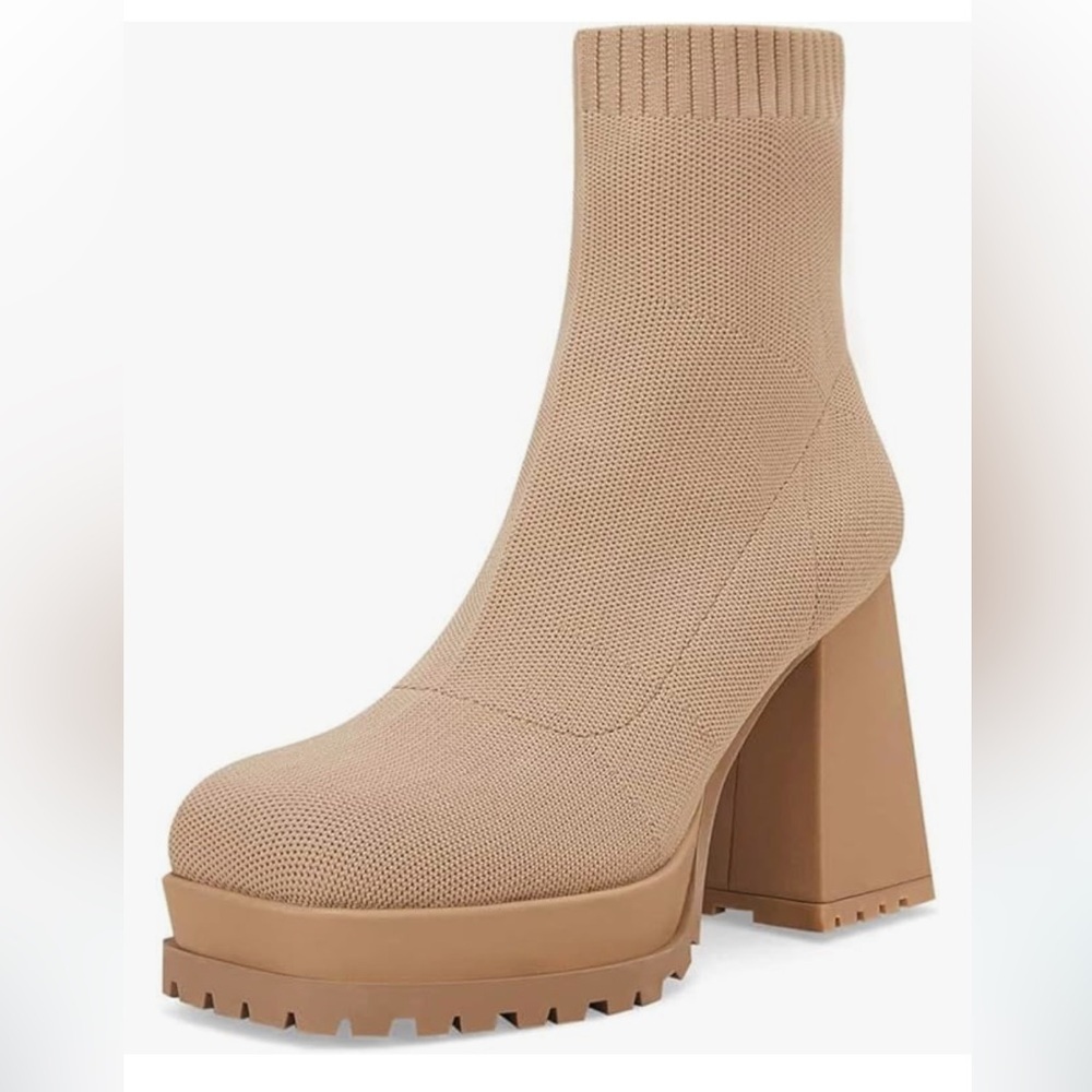 NEW Sock Boots Platform Chunky Heel Booties Square Toe Slip size 9